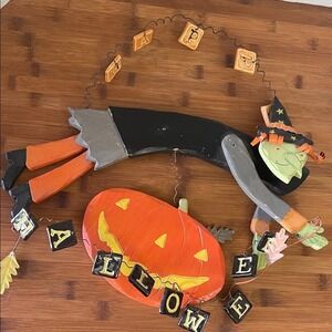 Halloween Witch with‎ Pumpkin and Hanging Letters Home Decor
